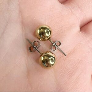 Gold Tone Solid Metal Round Ball Stud Pierced Earrings
